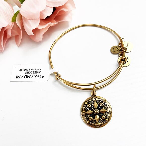 NEW Alex & Ani Gold Compass Charm Adjustable Bracelet - Picture 1 of 6